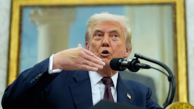 President Donald Trump speaks in the Oval Office