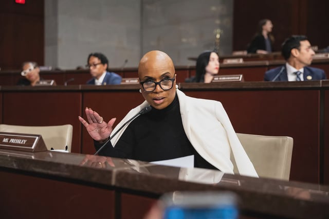 Rep. Ayanna Pressley speaks during a House Oversight Committee hearing on Capitol Hill, on March 5, 2025.