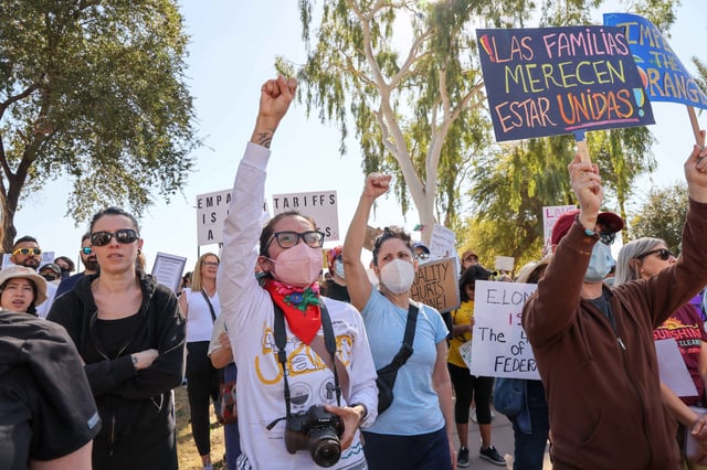 Hundreds of people gathered for the National 50501 Movement protest and march at the Arizona State Capitol Building on February 5th.