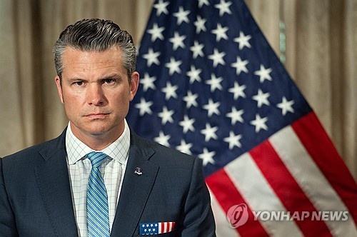 This photo, released by the Associated Press, shows U.S. Defense Secretary Pete Hegseth speaking during a meeting with the defense ministers of Estonia, Latvia and Lithuania at the Pentagon in Washington on July 25, 2025. (Yonhap)