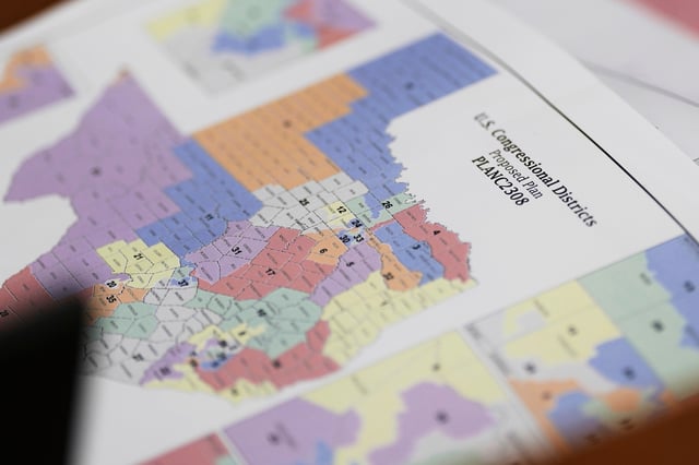 A map of U.S. congressional districts proposed plan is seen at a Texas legislators' public hearing on congressional redistricting in Austin, Texas, on Aug. 1, 2025. (AP Photo/Eric Gay)
