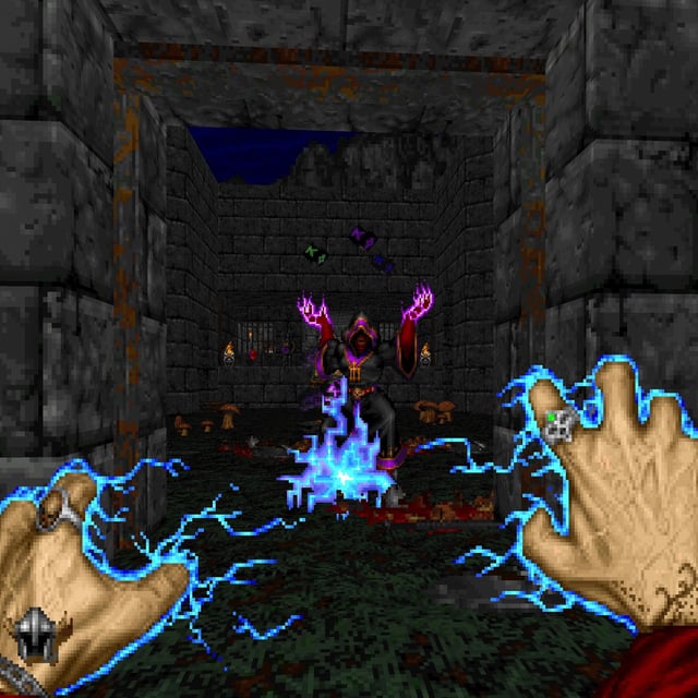 In-game screenshot of spellcasting gameplay in Heretic+Hexen