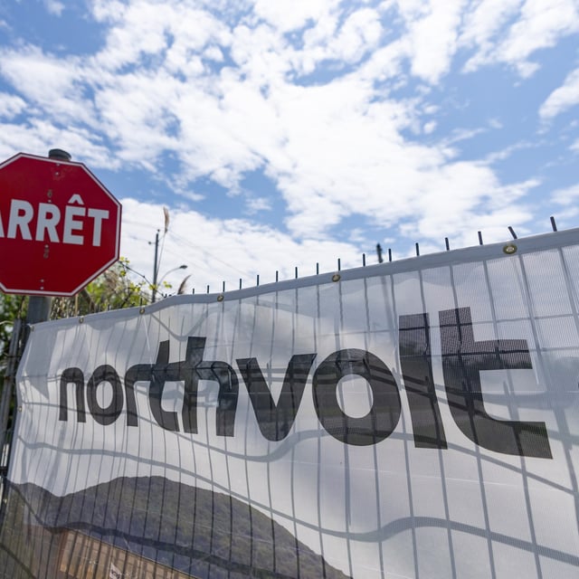 The entrance to Northvolt Six, the site where Northvolt had planned to build a giant battery-cell factory, to the east of Montreal in 2024.