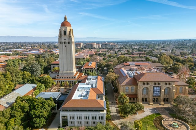FILE: An aerial view of Stanford University, in Palo Alto, Calif., on Jan. 3, 2025.