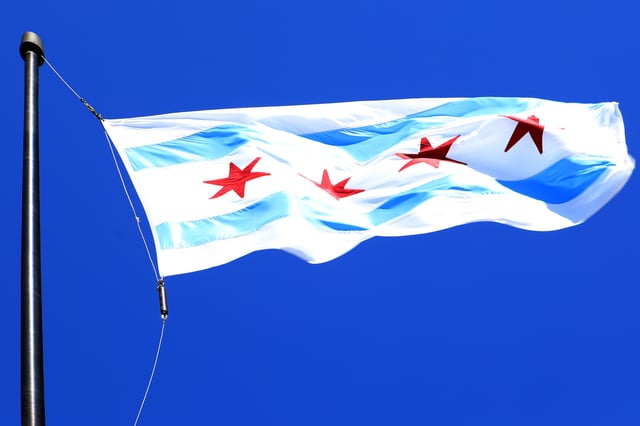 CHICAGO –  JULY 22:  The Chicago Flag flies outside the Grand Ballroom at Navy Pier in Chicago, Illinois on July 22, 2019.  (Photo By Raymond Boyd/Getty Images)
