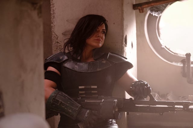 Gina Carano appears as bounty hunter Cara Dune in a scene from "The Mandalorian."