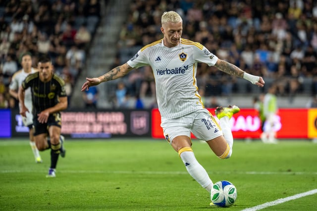 Marco Reus #18 of Los Angeles Galaxy during the second half of the match against Los Angeles FC at BMO Stadium on July 19, 2025 in Los Angeles, California. The match ended in a 3-3 draw