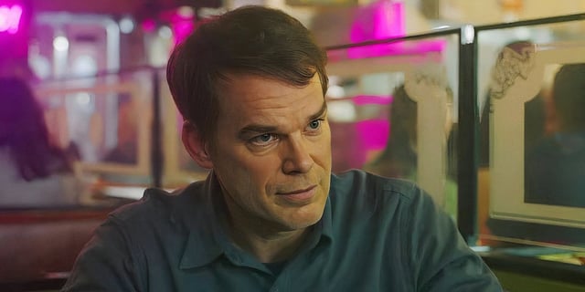 Dexter (Michael C. Hall) sitting in a diner in 'Dexter: Resurrection'