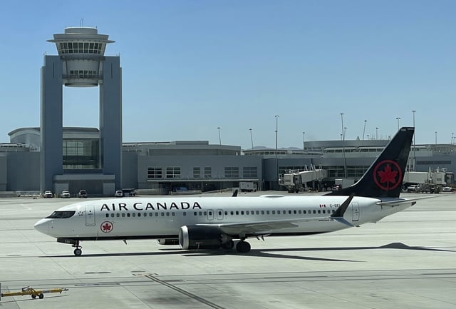 An Air Canada Plane is seen at Harry Reid Airport in Las Vegas, Nevada.