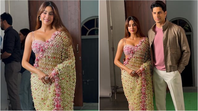 Janhvi Kapoor dazzles in floral saree for Param Sundari promotion. 