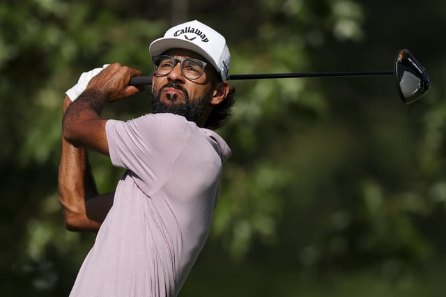 MEMPHIS, TENNESSEE - AUGUST 07: Akshay Bhatia hits a tee shot on the seventh hole during the first round of the FedEx St. Jude Championship 2025 at TPC Southwind on August 07, 2025 in Memphis, Tennessee. (Photo by Andy Lyons/Getty Images)