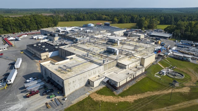 FILE - An aerial view of the Boar's Head processing plant in Jarratt, Va., on Thursday Aug. 29, 2024. (AP Photo/Steve Helber, File)