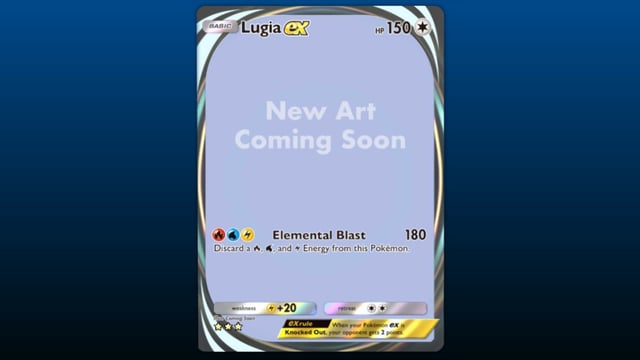 Placeholder artwork for the immersive rare Lugia ex card in Pokémon TCG Pocket, replaced today in a new update.
