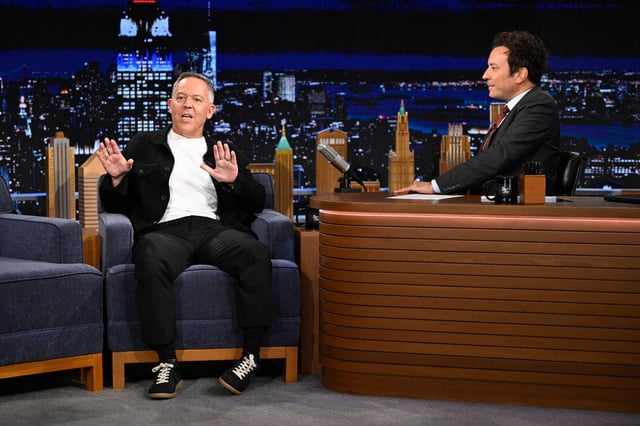 Comedian Greg Gutfeld during an interview with host Jimmy Fallon on "The Tonight Show" Aug. 7, 2025.