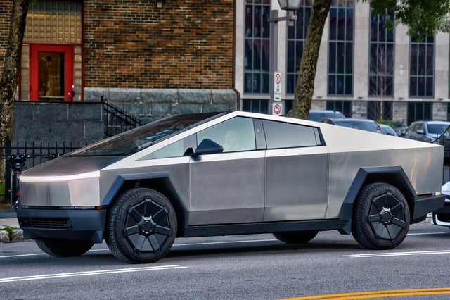 A Tesla Cybertruck is in Old Quebec City, Quebec, Canada, on June 26, 2025. (Photo by Creative Touch Imaging Ltd./NurPhoto)
