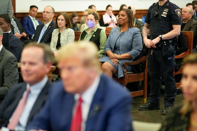 New York Attorney General Letitia James sits in the courtroom during Donald Trump's civil fraud trial at New York Supreme Court on January 11, 2024.