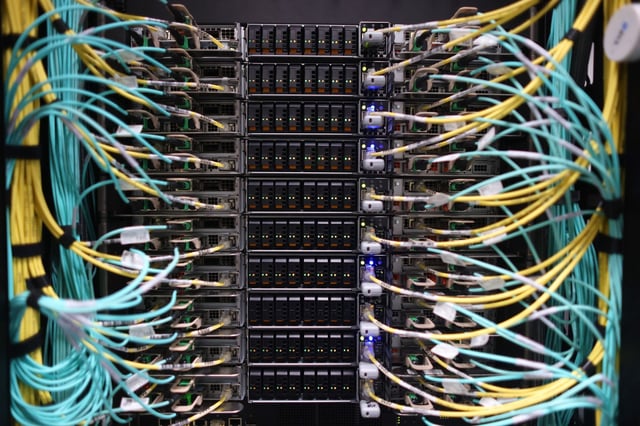 Servers stacked in the  ECL data center on Monday, July 28, 2025, in Mountain View, Calif.  Hydrogen energy produced at the facility is used to power an Artificial Intelligence data center.  (Aric Crabb/Bay Area News Group)