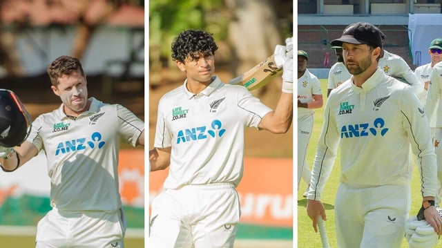 Henry Nicholls (R), Rachin Ravindra (M) and Devon Conway (R) - (Image: X/@ZimCricketv)