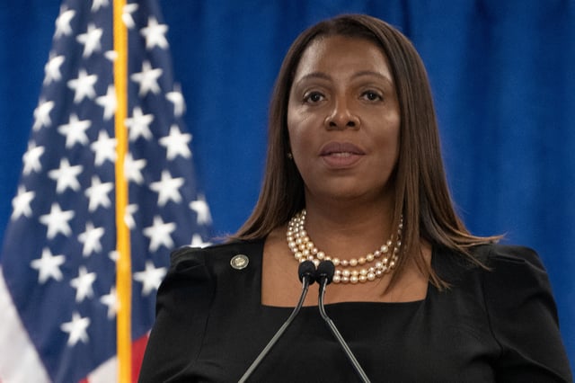 New York Attorney General Letitia James holds a press conference in the Manhattan borough of New York City, U.S., February 16, 2024. REUTERS/David Dee Delgado/File Photo