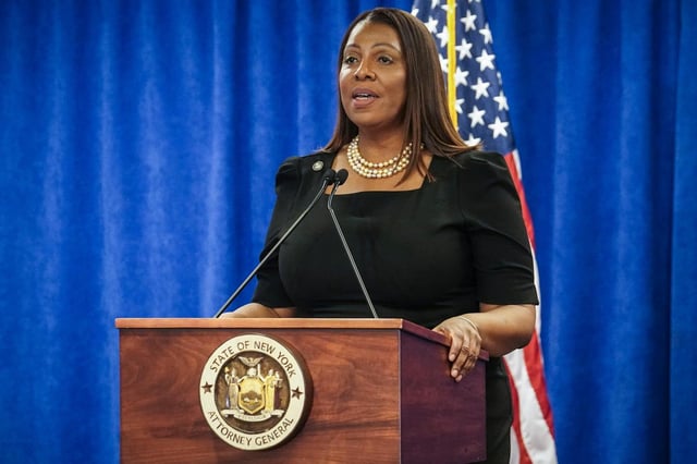 La fiscal general estatal de Nueva York, Letitia James, en un evento público el 16 de febrero de 2024, en Nueva York. (Foto AP/Bebeto Matthews, Archivo)
