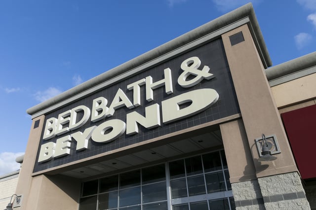 A Bed Bath &amp; Beyond logo seen on a retail store front in Hagerstown, Maryland on April 5, 2018.