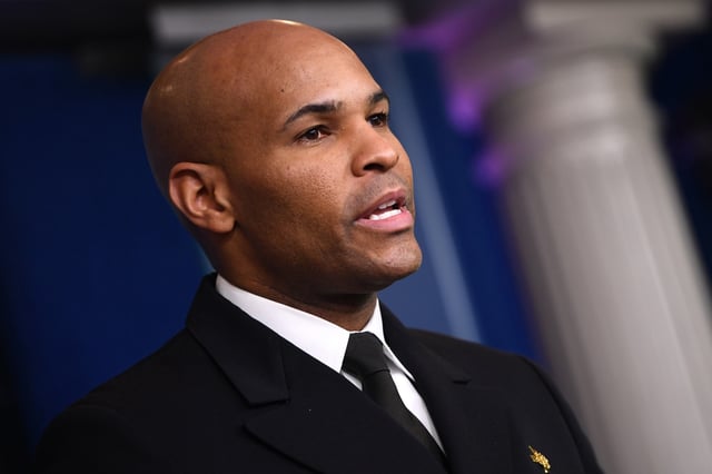 Then-Surgeon General Jerome Adams at a Coronavirus Task Force news conference at the White House on April 10, 2020. 