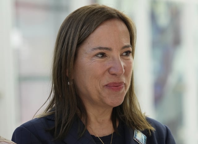 Lieutenant Governor of California, Eleni Kounalakis at the Expo/Crenshaw Station part of Metros Crenshaw/ LAX Transit Project in Los Angeles on Friday, July 8, 2022.