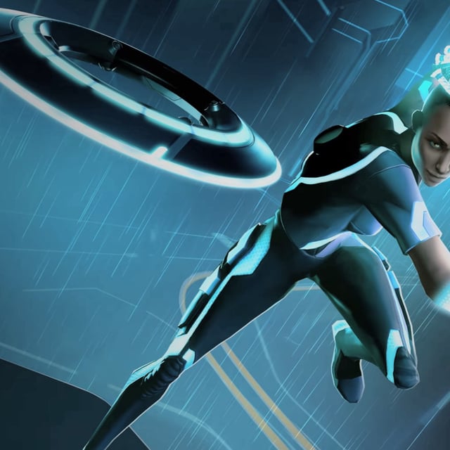 Tron: Catalyst promo image - Tron character throwing a disc 
