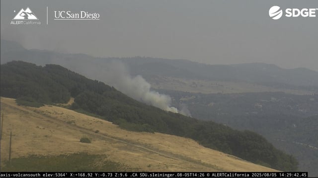 A brush fire broke out near Roadrunner Lane and Moonlit Trail in rural East County on Friday. (ALERTCalifornia | UC San Diego)
