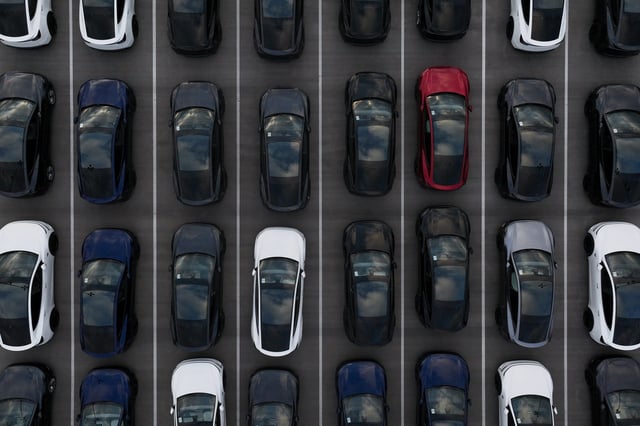 A drone view shows Tesla electric vehicles waiting for shipment outside the Tesla gigafactory in Austin, Texas, U.S., May 2, 2025.