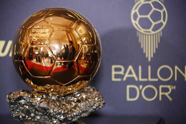 This picture taken on October 17, 2022 shows the trophy prior the 2022 Ballon d'Or France Football award ceremony at the Theatre du Chatelet in Paris. (Photo by FRANCK FIFE / AFP) (Photo by FRANCK FIFE/AFP via Getty Images)