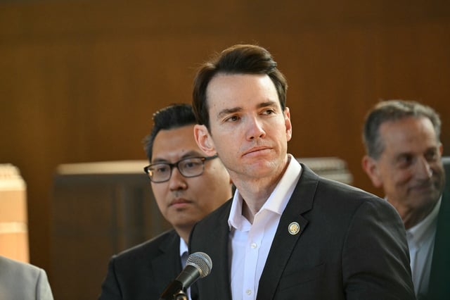 Representative Kevin Kiley, a California Republican, speaks during a Los Angeles press conference on February 20, 2025.