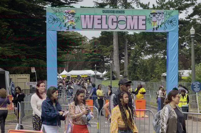 Concertgoers enter the festival ground for Outside Lands in Golden Gate Park, on Friday, Aug. 8, 2025. 