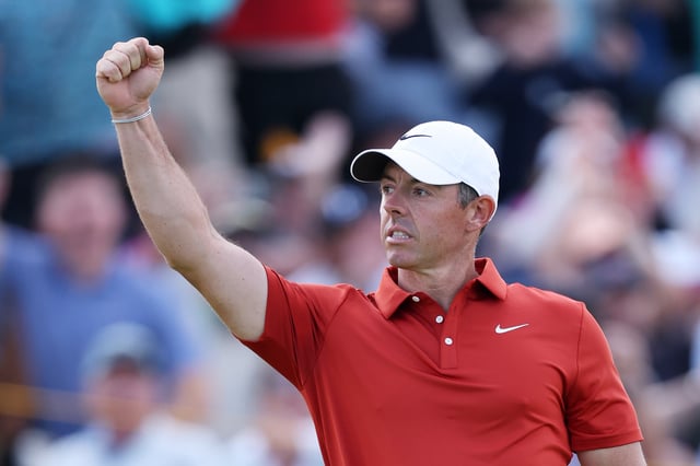 PORTRUSH, NORTHERN IRELAND - JULY 19: Rory McIlroy of Northern Ireland celebrates an eagle putt on the 12th green during Day Three of The 153rd Open Championship at Royal Portrush Golf Club on July 19, 2025 in Portrush, Northern Ireland. (Photo by Warren Little/Getty Images)