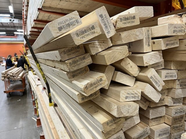 Piles of lumber are seen for sale 