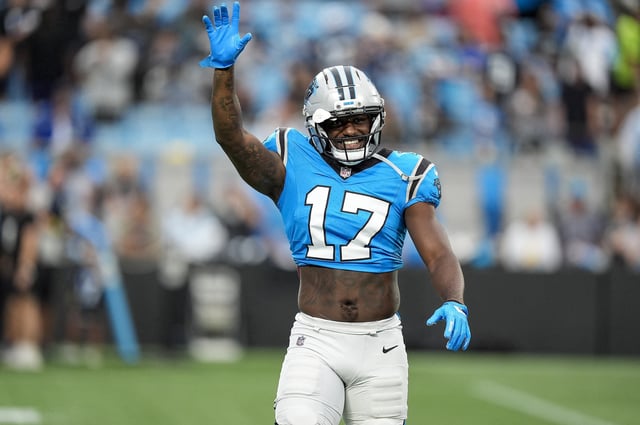 Aug 2, 2025; Charlottle, NC, USA; Carolina Panthers wide receiver Xavier Legette (17) during Fanfest at Bank of America Stadium. Mandatory Credit: Jim Dedmon-Imagn Images/File Photo
