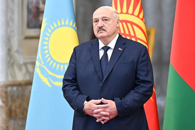 In this pool photograph distributed by the Russian state agency Sputnik, Belarusian President Alexander Lukashenko is seen prior to a meeting of the Supreme Eurasian Economic Council at the Independence Palace in Minsk on June 27, 2025.