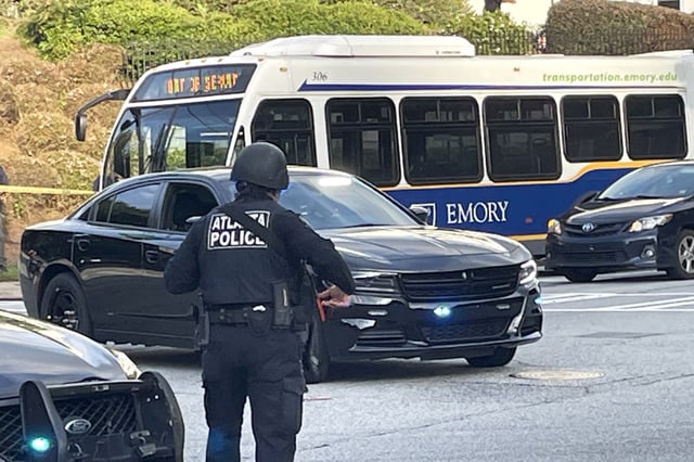 Atlanta Police lock down the streets around the Center for Disease Control (CDC) during an active shooter event in Atlanta, on Aug. 8, 2025.