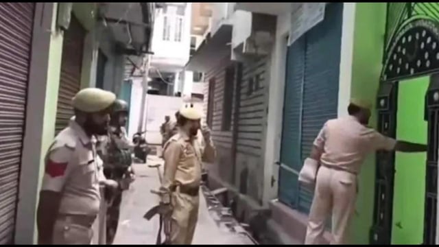 Jammu and Kashmir Police personnel conducting searches as part of a crackdown on 26 locations linked to Hizbul Mujahideen terrorists in Kishtwar district on Saturday. (X)