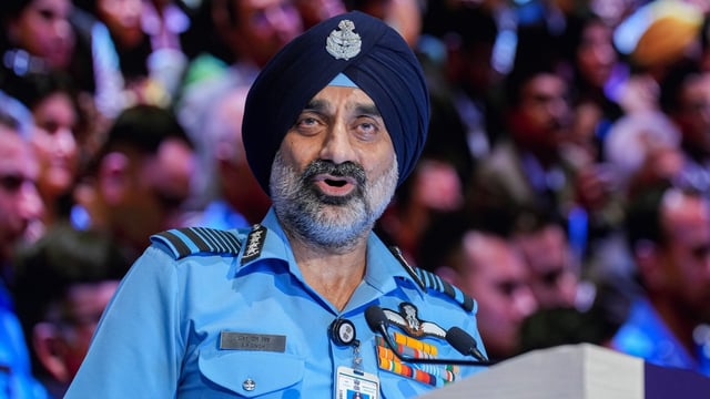 IAF chief air chief marshal AP Singh addresses a meeting in New Delhi.