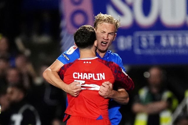 Tempers flare between Ipswich Town's Conor Chaplin and Birmingham City's Christoph Klarer, after Chaplin kicked the ball into the crowd following George Hirst's penalty goal during the Sky Bet Championship match in Birmingham, England, on Friday, August 8, 2025.