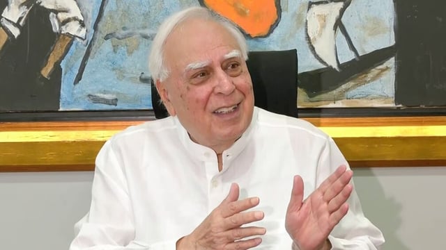 Rajya Sabha MP Kapil Sibal speaks to the media in New Delhi on Saturday.