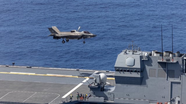 A U.S. Marine Corps F-35B lands on the JS Kaga. (Image credit: Royal Navy)