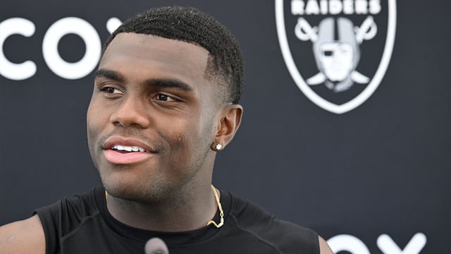 Jun 10, 2025; Henderson, NV, USA; Las Vegas Raiders cornerback Jakorian Bennett #0 speaks to the media during Las Vegas Raiders Minicamp at Intermountain Health Performance Center. Mandatory Credit: Candice Ward-Imagn Images