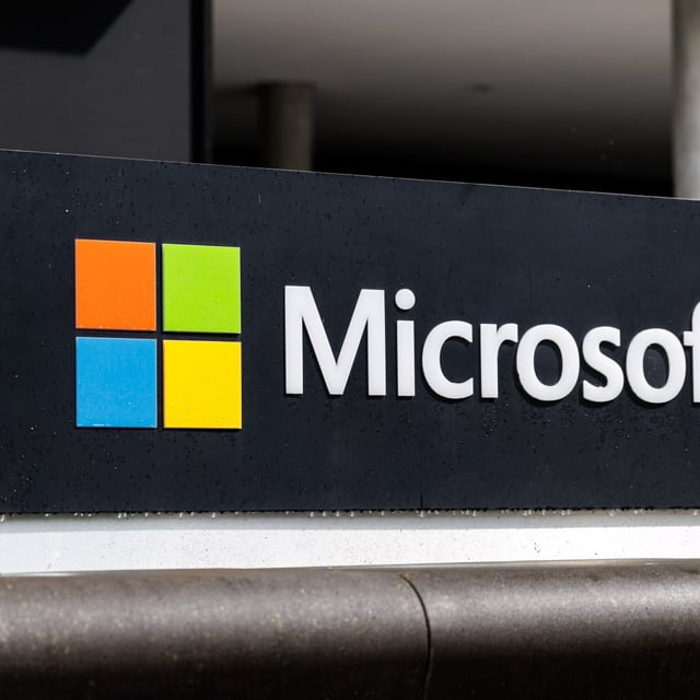  The Microsoft logo and lettering can be seen on the Microsoft Deutschland GmbH headquarters building in Parkstadt Schwabing in Munich 