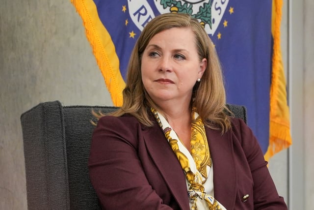 Vice Chair for Supervision of the Federal Reserve Board of Governors Michelle W. Bowman moderates a discussion with OpenAI CEO Sam Altman (not pictured) during the Federal Reserve's Integrated Review of the Capital Framework for Large Banks Conference in Washington, D.C., U.S., July 22, 2025. REUTERS/Ken Cedeno