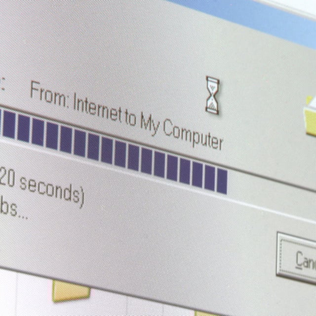 Photo of monitor while downloading a file from the "Internet to My Computer". Visible RGB cells, custom screen written in VB.