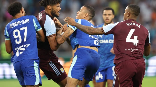 Tyrone Mings and Mason Greenwood fight