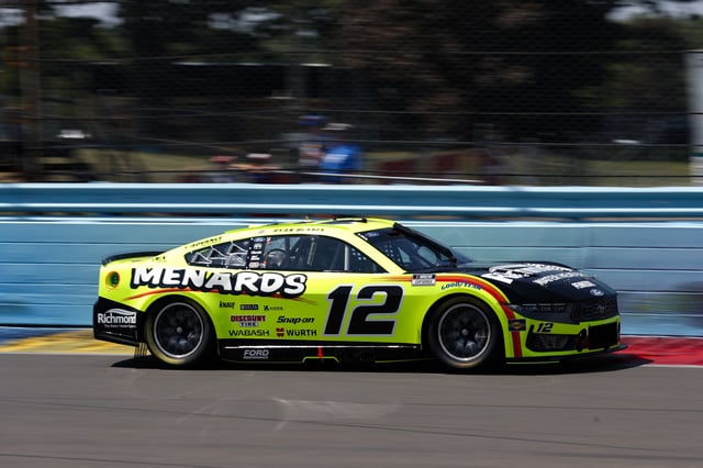 Aug 9, 2025; Watkins Glen, New York, USA; NASCAR Cup Series driver Ryan Blaney (12) during practice and qualifying for the Go Bowling at The Glen at Watkins Glen International. Mandatory Credit: Matthew O'Haren-Imagn Images