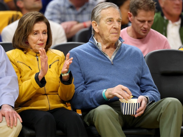 United States Representative Nancy Pelosi (left) and her husband Paul Pelosi, watch the Golden State Warriors play the Memphis Grizzlies in the first half of the NBA play-in tournament game at Chase Center on April 15, 2025 in San Francisco, California. NOTE TO USER: User expressly acknowledges and agrees that, by downloading and/or using this photograph, user is consenting to the terms and conditions of the Getty Images License Agreement. (Photo by Ezra Shaw/Getty Images)